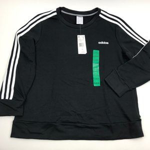 New ADIDAS Black White 3 Stripe Pullover Crewneck